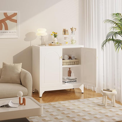 Metal Storage Cabinet with 2 Doors, 33" H White Sideboard Cabinet, Small Kitchen Pantry with Adjustable Shelf, Coffee Bar Cabinets, Storage Cabinets for Kitchen, Bedroom, Living Room, Office