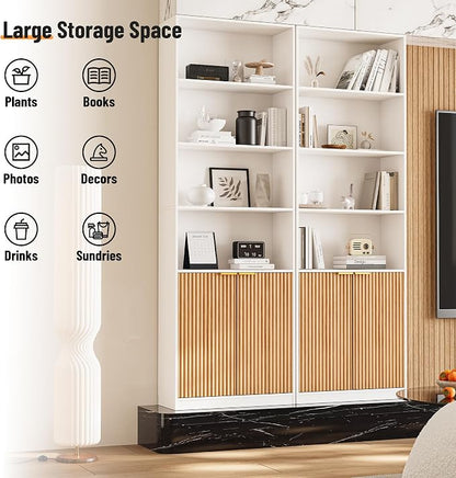 INNOD 69" Tall Book Shelve Bookcases with Doors, Floor Standing 6 Shelf Display Shelves, Freestanding Shelving Unit with Closed Doors for Storage, Home Decor Furniture for Living Room Home Office