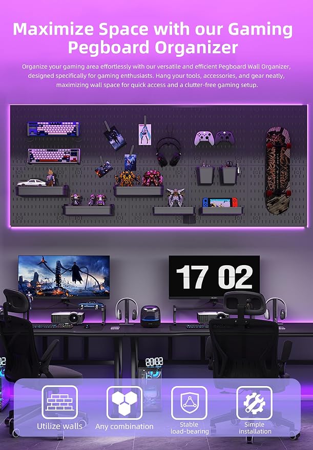 Revamp Your Space With A Versatile Pegboard Kit - Effortlessly Organize Home, Office, And Gaming Setup With Customizable Hanging Solutions (Black)
