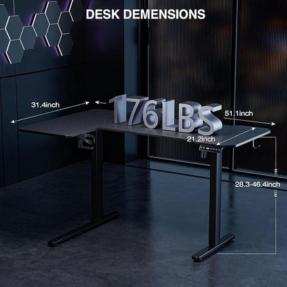 Acrolix L Shaped Electric Standing Desk - 51x31.5 Inch Reversible Corner Sit Stand Desk with Hook&Cup Holder,Electric Height Adjustable Table,for Small Home Office&Bedroom Computer Desk, Black Carbon