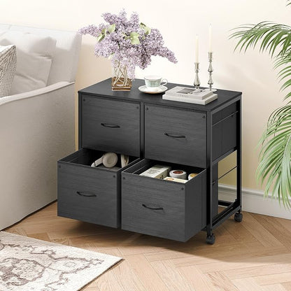 VINGLI Drawer File Cabinet Rolling Mobile Under Desk with Wheels, Fabric Drawers Printer Stand for Home Office, Fits Letter Size (Black, 4 Drawers)
