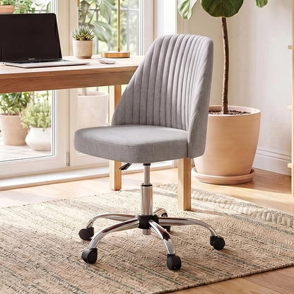 DUMOS Office Chair, Comfy Desk Chair Rolling Vanity Swivel Task Chairs with Wheels, Wide Seating Armless Height Adjustable Computer Chairs for Home,Bedroom,Student,Adults, Dull Gray