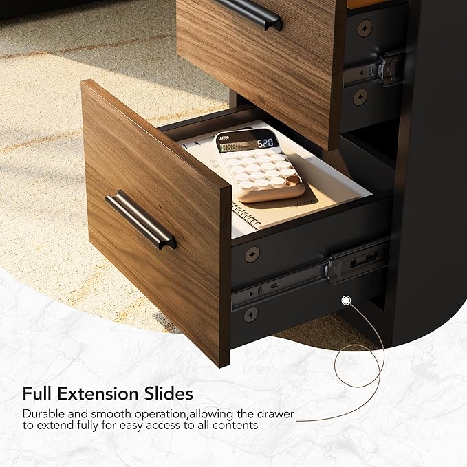HUANUO 63 Inch L Shaped Standing Desk, Electric Executive Height Adjustable Desk with Storage Drawers, Reversible Design Computer Workstation for Home Office, Black Walnut