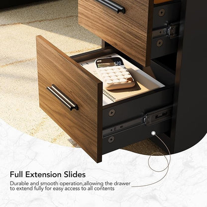 HUANUO 55" Standing Desk with Drawers, Executive Electric Height Adjustable Stand Up Desk with Storage, Black Walnut