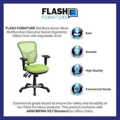 Flash Furniture Nicholas Mid-Back Swivel Office and Gaming Chair, Ergonomic Mesh Office Chair with Adjustable Lumbar Support and Height, Green