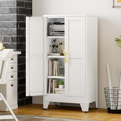 pozdeg 47.24" Tall Metal Storage Cabinet with 2 Doors & 3 Adjustable Shelves, Steel File Cabinet Multipurpose Organizer for Home Office Garage (White)