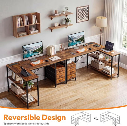 Alpen L Shaped Computer Desk, 47.2 Inch Corner Desk with Drawers and Power Outlets, Home Office Desk for Gaming, Study Writing PC Table with Storage and Reversible Shelf, Rustic Brown