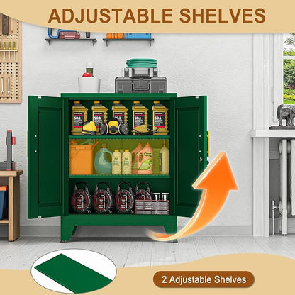 36" Metal Storage Cabinet with Lock,Steel Locker Organizer, Office File Cabinet with 2 Doors and 2 Adjustable Shelves,Outdoor Tool Garage Cabinets for Home Office,Gym,School,Warehouse(Green)