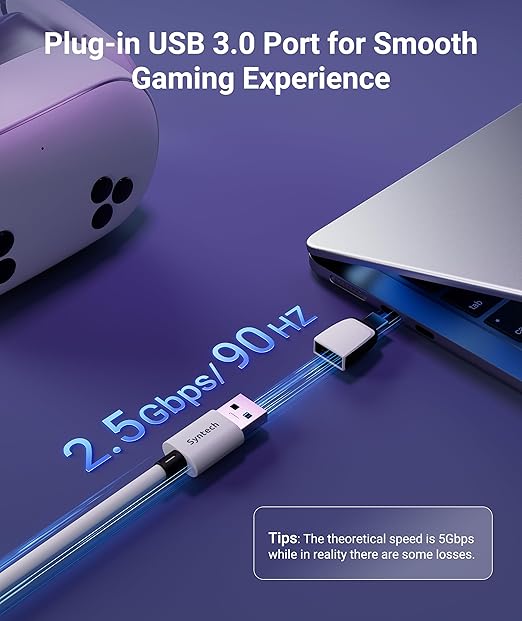Syntech VR Link Cable 5M/16FT with USB 3.0 A to C Adapter, Charging & Data Transfer, Compatible with Meta Quest 3S/3/2/Pro, Pico 4, Steam VR Gaming, High Speed VR Cable
