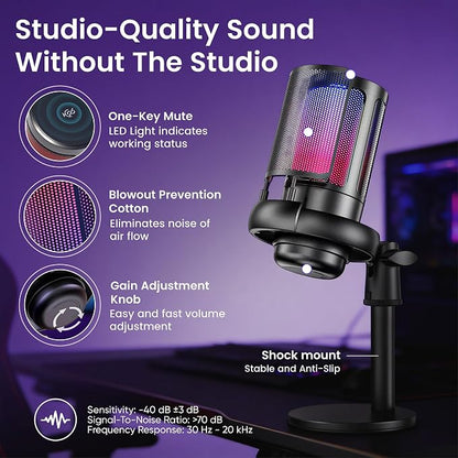 Webcam Streaming Kit with USB RGB Microphone & LED Light – 1080P 30FPS Streaming Camera Bundle for Twitch, YouTube, Podcasting, WFH – PC & Mac Compatible (Not for PS5 Alone)