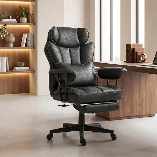 HOMCOM Massage Executive Office Chair with 6 Vibration Points, 400LBS Heated Big and Tall Office Chair with Foot Rest and Lumbar Support, Microfiber Reclining Computer Desk Chair, Black