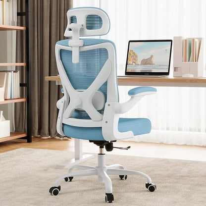 Ergonomic Office Chair - Mesh Desk Chair with Adjustable Lumbar Support High Back Computer Gaming Chairs - Big and Tall Office Chairs Adults, Comfortable for Long Hours, Sky Blue