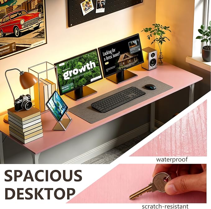 BestOffice Computer Desk,Home Office Desk, Modern Simple Style for Home Office Study Writing (Pink, 55 Inch)