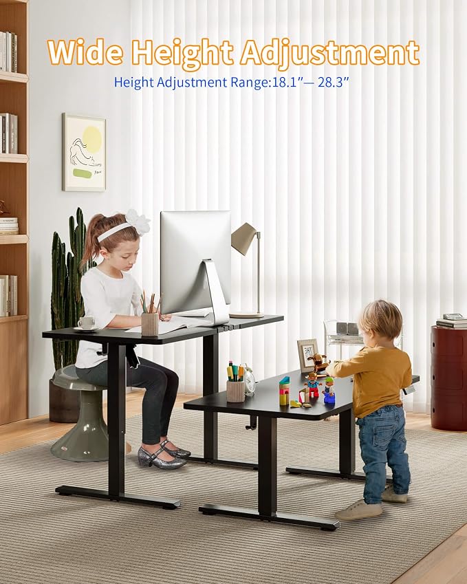 YIHAYO One-Piece Low Height Adjustable Desk, Lifts 18.1-28.3 Inches, Electric Standing Desk for Short People, 40 x 24 Inches Computer Table with Splice Board for Home Office, Black