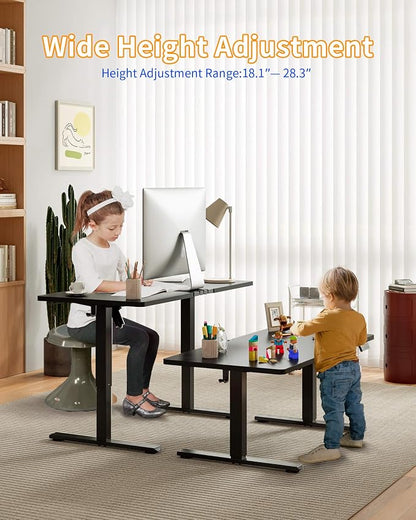 YIHAYO One-Piece Low Height Adjustable Desk, Lifts 18.1-28.3 Inches, Electric Standing Desk for Short People, 32 x 24 Inches Computer Table with Splice Board for Home Office, Black