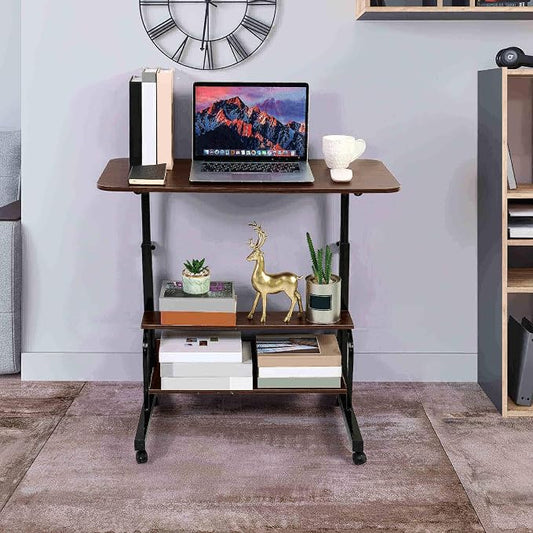 Adjustable Table Student Computer Desk Portable Home Office Furniture Small Spaces Sofa Bedroom Bedside Learn Play Game Desk on Wheels Movable with Storage Size 31.5 * 15.7 Inch Brown A