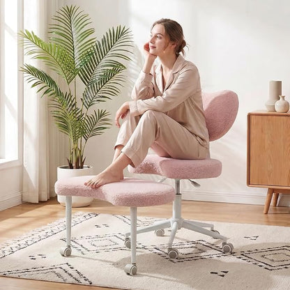 Cross Legged Office Chair, 360° Swivel Yoga Meditation Chair, Ergonomic Height Adjustable ADHD Criss Cross Office Chair with Wheels, Lumbar Support for Home Office, Pink