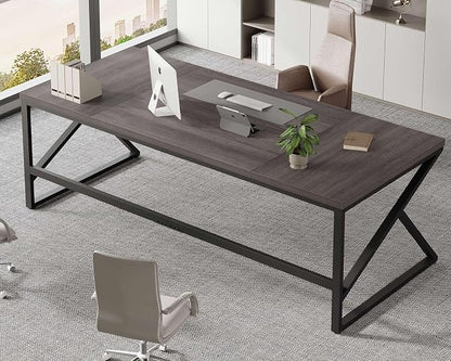 HSH Extra Long Home Office Desk, Industrial Metal Wood Computer Desk, Large PC Laptop Table for Two Person Executive Writing Work Study Gaming, Bedroom Living Room Dual Monitor Desk, Dark Gray,78 Inch