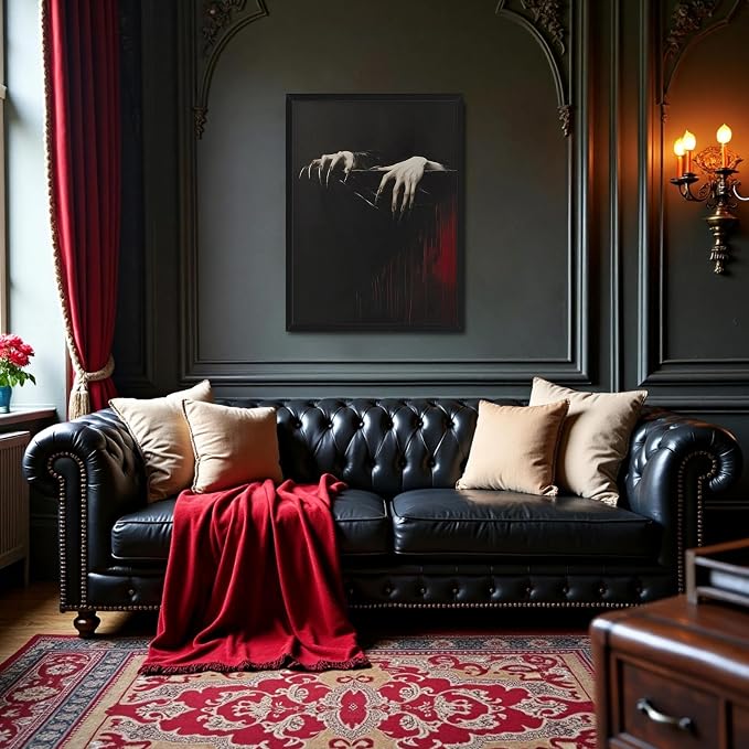 Framed Gothic Clawed Hands Dracula Vampire Canvas Wall Art for Home Decor - Halloween Dark Academia Moody Picture Prints, Occult Spooky Goth Paintings Wall Decor for Corridor 12x16 inch