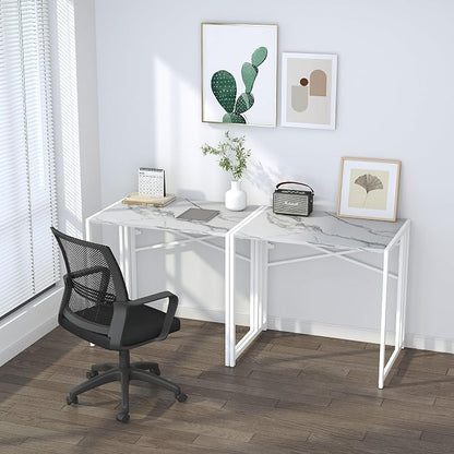 Lutown-Teen 32 inch Folding Small Desk, Writing Gaming Computer Camping Desk for Small Spaces, No Assembly Required Home Office Desk, White Marble