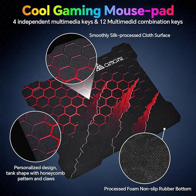CHONCHOW Gaming Keyboard and Mouse Combo, USB Wired RGB Backlit Anti-Ghosting Silent Keyboard with Ergonomic Wrist Rest & Phone Holder, 7D 7200DPI Gaming Mouse for PC Gamer Xbox PS4 PS5 (RGB-Black)