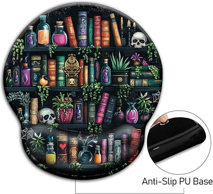 Mouse Pad with Wrist Rest, Goth Ergonomic Mouse Pads Wrist Support for Desk, Funny Skull Gothic Gaming Mousepad for Wireless Mouse Computer Work Home Desk Accessories Office Supplies Witchy Book