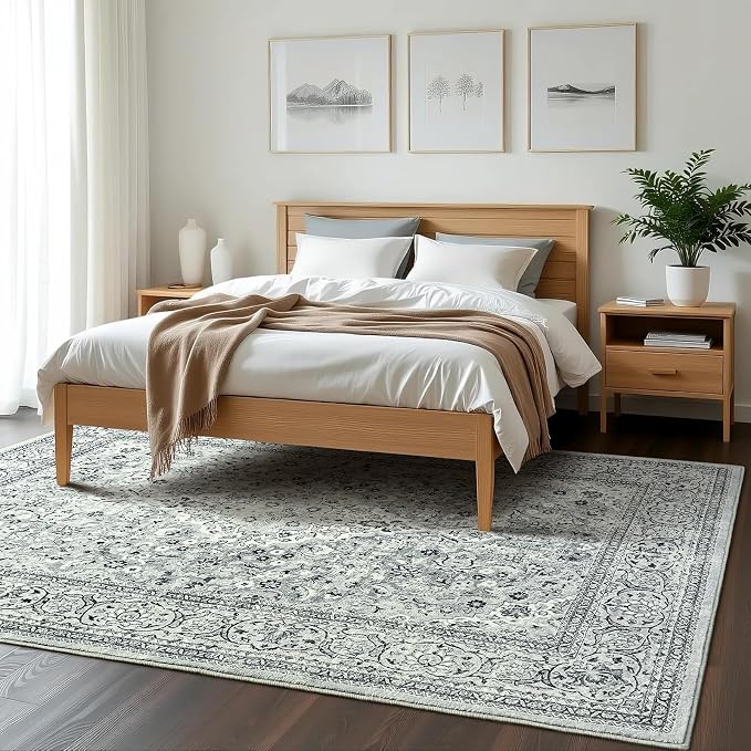 Goideal Washable Rug 3x5, Gray Area Rugs Non Slip, Indoor Low Pile Carpet with Rubber Backing for Living Room Kitchen Bathroom Entryway Office Bedroom