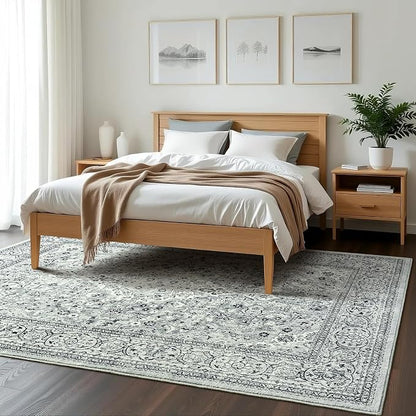Goideal Washable Rug 3x5, Gray Area Rugs Non Slip, Indoor Low Pile Carpet with Rubber Backing for Living Room Kitchen Bathroom Entryway Office Bedroom