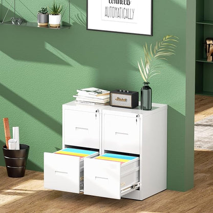 Greenvelly 18" D File Cabinet, 2 Drawer Filing Cabinet with Lock, Locking Vertical File Cabinet for Home Office, White Metal File Cabinet for Hanging Letter/Legal Folders, Easy Assemble
