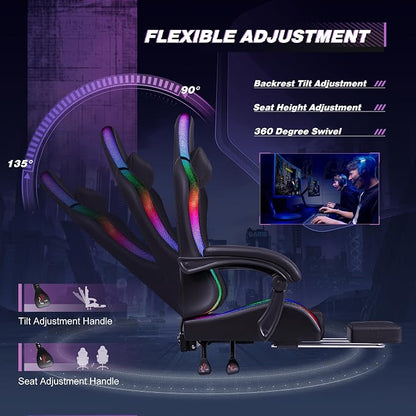 Homall Gaming Chair, Video Game Chair with Footrest and Massage Lumbar Support, Ergonomic Computer Chair Height Adjustable with Swivel Seat and Headrest (RGB Dark Black)