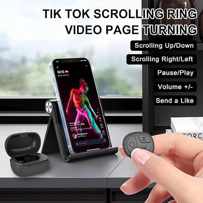 Tiktok Scrolling Ring, Bluetooth Camera Remote Control, Scrolling Ring Remote for iPhone TikTok FB YouTube IG Android Phone, Fingertip Wireless Scroller Page Turner (Black)