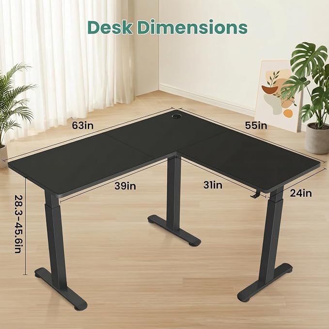 farexon L Shaped Standing Desk Adjustable Height, 63 x 55 Inch Corner Stand up Desk for Home Office with 39x18 in Mouse Pad, Electric Standing Computer Workstation with Headphone Hook,Black