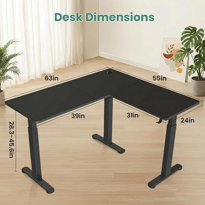 farexon L Shaped Standing Desk Adjustable Height, 63 x 55 Inch Corner Stand up Desk for Home Office with 39x18 in Mouse Pad, Electric Standing Computer Workstation with Headphone Hook,Black