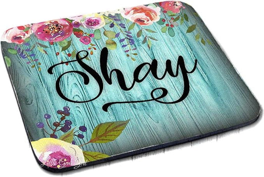 Custom Designed Mousepad with Your Name – You pick the Font – Personalized with Name, Initial or Monogram – Watercolor Floral Rustic Wood Design - 7.75" x 9.25" x .10"
