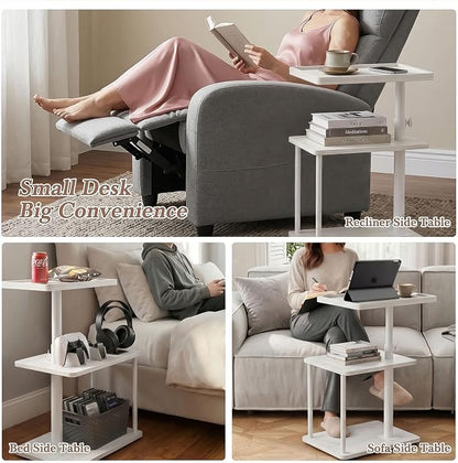 Faesun C Table End Table Adjustable Height, 360°Swivel TV Tray Table for Small Spaces, Small Nightstand for Living Room, Bedroom, White