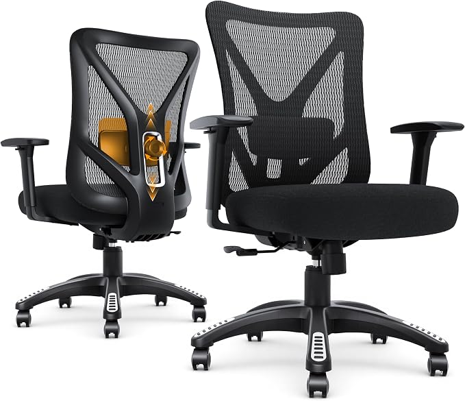Ergonomic Office Chair, Mesh Computer Desk Chairs with Adjustable Lumbar Support, 3D Armrests, Tilt Function, Comfy Wide Seat, Executive Work Task Chair for Company and Home (Sponge Cushion)