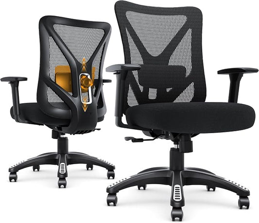 Ergonomic Office Chair, Mesh Computer Desk Chairs with Adjustable Lumbar Support, 3D Armrests, Tilt Function, Comfy Wide Seat, Executive Work Task Chair for Company and Home (Sponge Cushion)