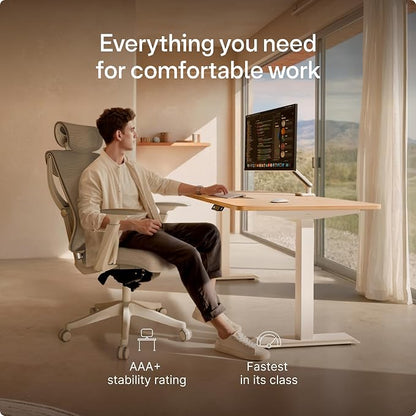 Desktronic HomeOne Standing Desk 60x30 — Ergonomic Sit Stand Home Office Desk, Made in Europe, Electric Dual Motor Height Adjustable, USB & USB-C Charging, Wobble-Free, Touchscreen, 3 Memory Presets