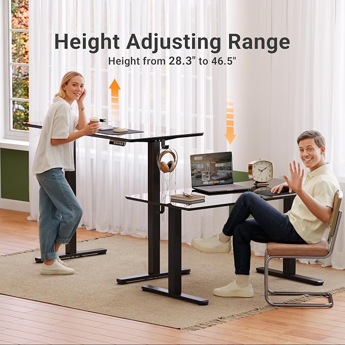 Claiks Glass Standing Desk, 40x24 Inch Small Stand Up Desk Electric Adjustable Height Quick Install Computer Desk for Home Office, Super Black