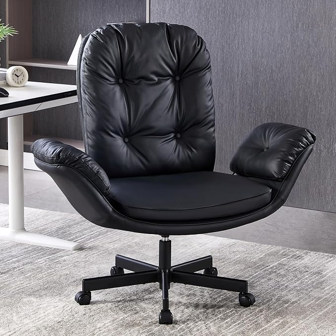 amseatec Criss Cross Office Chair with Armrests & Wheels, Recline 90/135 Lock, 400LBS Big and Tall Executive Office Chair, PU Leather Computer Desk Chair for Home & ADHD（Black）