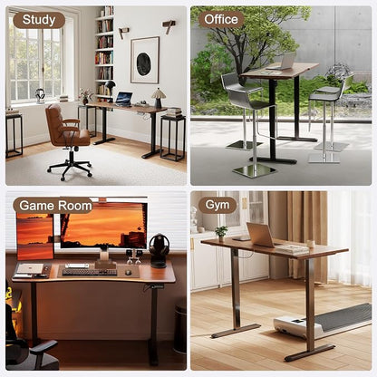 Solid Wood Electric Standing Desk 55"x23.6"Home Office Desk,Adjustable Workbench with 3 Stages Single Motor, Computer Workstation with T-Shaped Metal Bracket,Walnut Standing Desk for Gaming(1 Box)