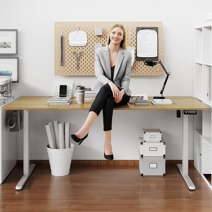 Shintenchi Standing Desk, 71x31 Inch Height Adjustable Electric Sit Stand up Desk, Ergonomic Rising Computer Table, Modern Lift Gaming Desk Workstation for Home Office, Walnut and White