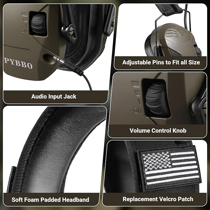 Electronic Shooting Ear Protection w/Gel Pads, 23dB NRR Active Noise Reduction & 3X Amplification Headset for Shooters