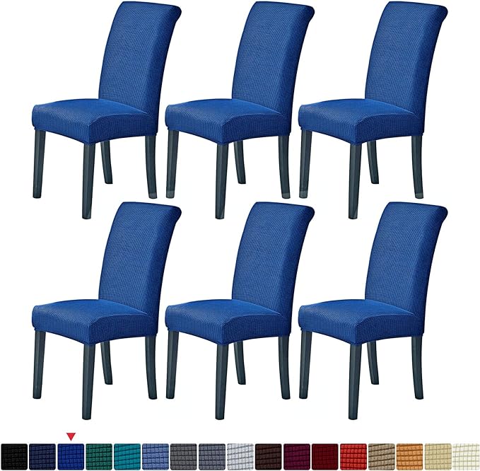 Stretch Chair Covers for Dining Room Set of 6, Removable Washable Dining Room Chair Covers, Dining Chair Slipcovers Seat Protector, Great for Home Decor and Banquet (Classic Blue, 6 Pack)