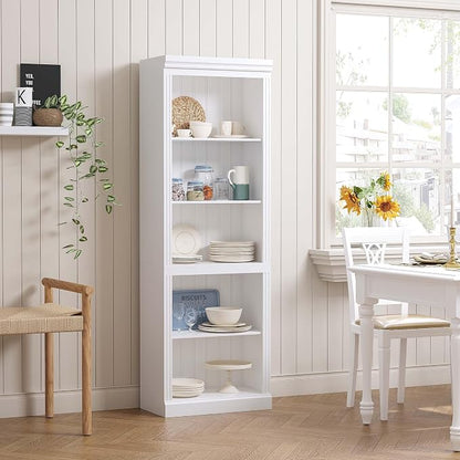 Spirich 5 Tier White Bookshelf, Tall Bookshelf with Storage, Open Wooden Book Shelf, Modern Large Bookcase for Living Room, Home Office, Dinning Room
