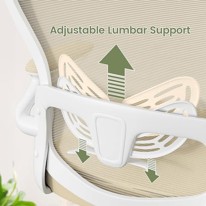Homall Ergonomic Office Computer Chair，Computer Desk Chair with 3D Headrest Adjustable Lumbar Support，High Back Mesh Chair with Wheels for Office and Working from Home (Beige)