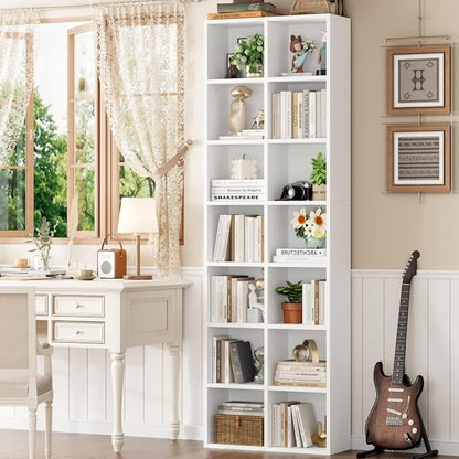 FOTOSOK 71'' Tall Bookshelf Set of 2, 7 Tier Large White Bookshelf with Adjustable Shelves, Wide Bookcases and Bookshelf, DVD/CD Media Tower Storage, Cube Book Shelf Display Shelf Cabinet, White