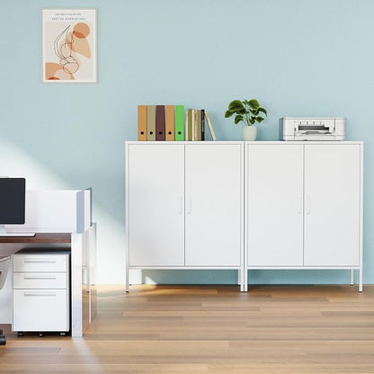 Chshin White Metal Storage Cabinet,Metal Locker Storage Cabinet with 2 Doors and Shelves,Kitchen Pantry Cabinet,Modern Storage Freestanding Organizer Rust for Home,Kitchen,Office