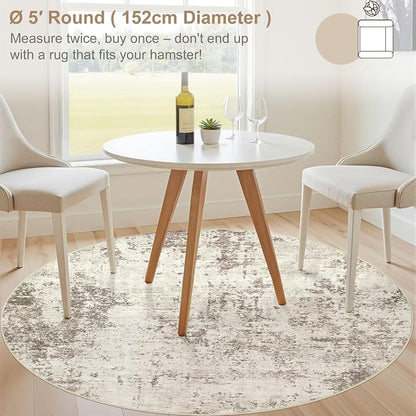 UERMEI 5ft Round Area Rug Living Room Rugs - 5x5 Washable Neutral Modern Abstract Soft Thin Rug Indoor Floor No Slip Rug Carpet for Bedroom Under Dining Table Home Office Decor - Dark Brown