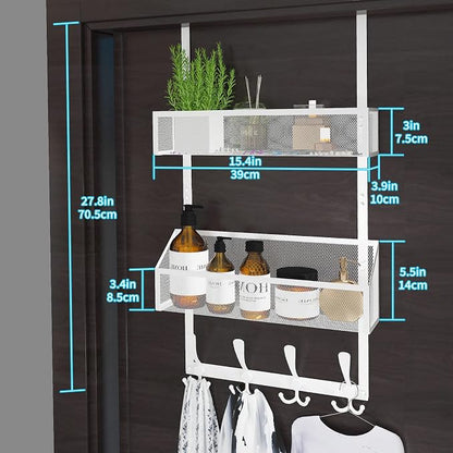 Kaiferty Over The Door Hooks Organizer, Coat Rack Over The Door Storage Hanger Towel Rack, Back of Door Storage Organizer for Bathroom,Bedroom,Kitchen,Office (White, 3-Tier)